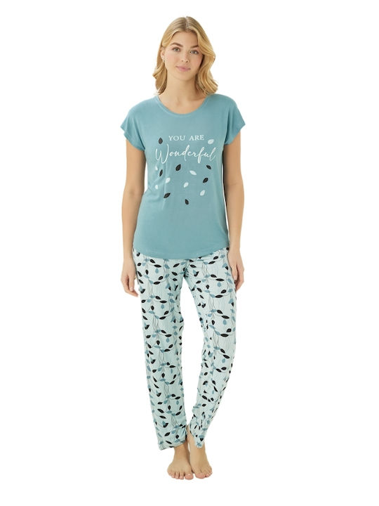 Modalove Sommer Damen Pyjama-Set Light Blue