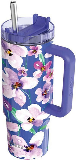 Quokka Handled Tumbler Thermos Glass / Stainless Steel BPA Free 950ml Dusk with Handle and Straw