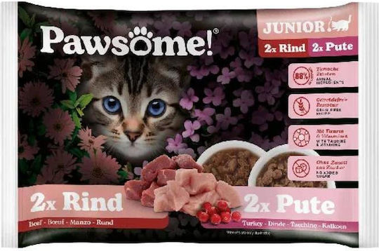 Pawsome Υγρή Τροφή για Ηλικιωμένες Γάτες με Γαλοπούλα και Βοδινό 85gr