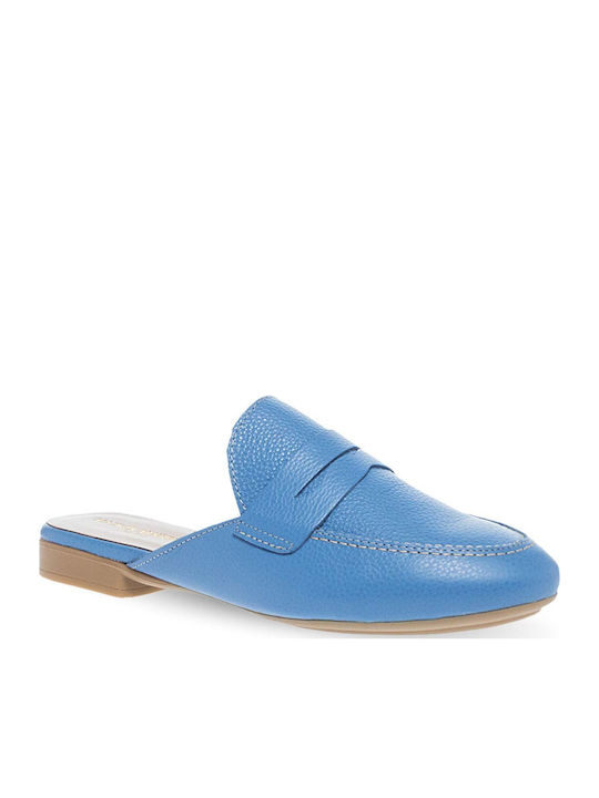 Piele Mule cu Toc în Culoare Albastru deschis