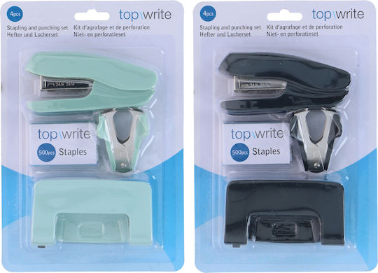 Black Mint Plastic/Metal 4-Piece Stapling and Punching Set