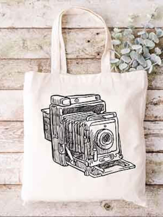 Τσάντα Πάνινη Υφασμάτινη Σχέδιο Camera Vintage Διατάσεις 38x40cm Μαζί Χερούλια 38x70cm
