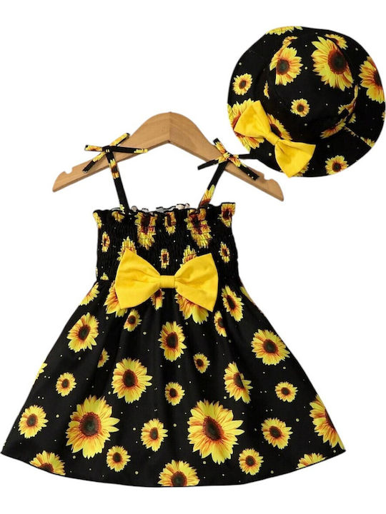 Girls Dress Sleeveless with Accessories Yellow/Black