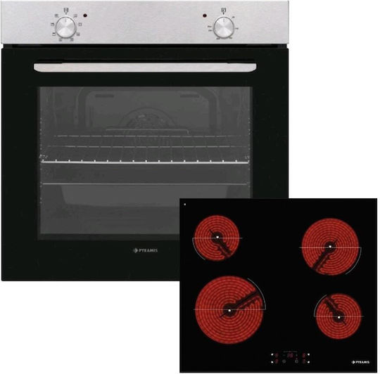 Pyramis PO78010008SIX + PHC62410FMB Φούρνος άνω Πάγκου 78lt με Κεραμικές Εστίες Π59.5εκ. Inox