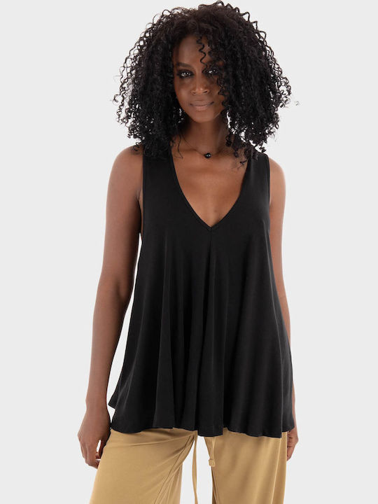 Women's Blouse Cotton Sleeveless Black