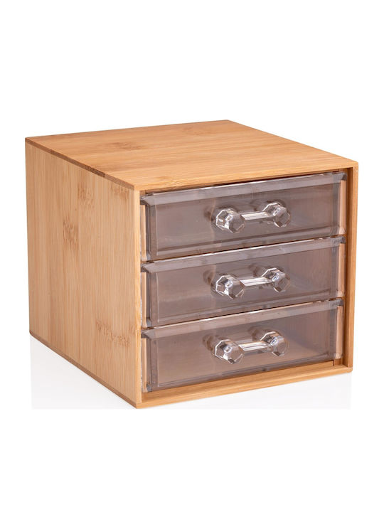 Козметична кутия с 3 чекмеджета от бамбук 13.8x12.3x11см 8711252241593
