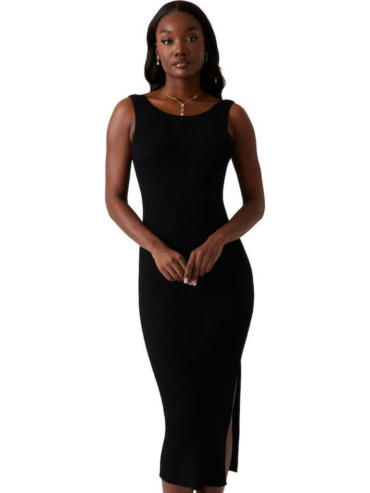 black dress guess Black Knit Long Sleeve Midi Sweater Dress main image 0