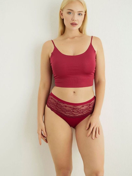 Βαμβακερά Hohe Taille Damen Brasilien MultiPack mit Spitze Rot