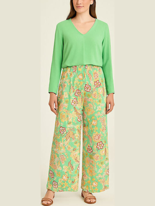 Women's Fabric Trousers with Elastic Flare Green
