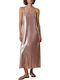Summer Midi Slip Dress Satin Beige/Pink
