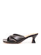 Leather Mules with Low Heel in Black Color