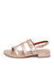 Leder Flache Sandalen für Damen in Gold Farbe