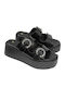 Women's Synthetic Leather Platform Wedge Sandals Black