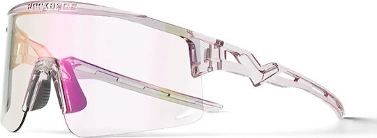 Rockbros Cycling Glasses with Pink Frame & Photochromic / Transparent Lenses