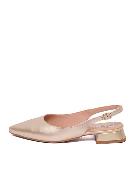 Δερμάτινες Γυναικείες Μπαλαρίνες Slingback σε Χρυσό Χρώμα