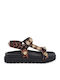 Leder Flache Sandalen für Damen Flatforms Leopard