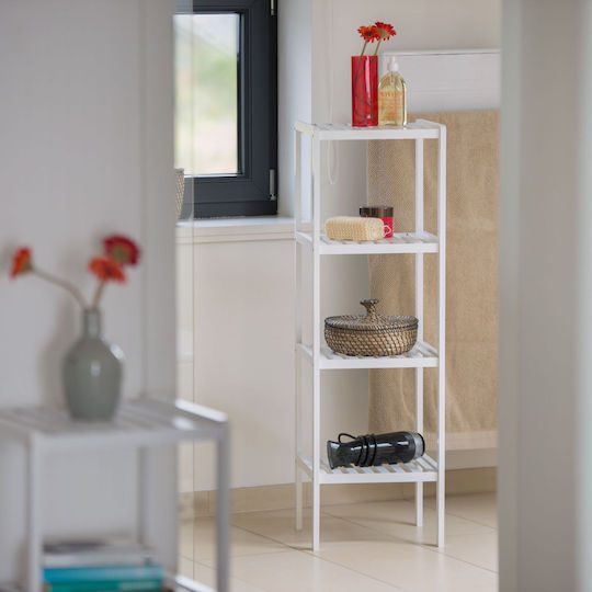 Relaxdays Floor Bathroom Shelf Bamboo with 4 Shelves 110x34.5x33cm White