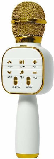 Microfon Karaoke Wireless Siks Portabil Difuzor Încorporat Card Micro SD USB Radio FM Înregistrare Multifuncțional Alb Auriu