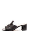 Leather Mules with Low Heel in Black Color