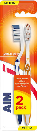 AIM Antiplaque Четка за зъби Medium Blue/Orange 2бр