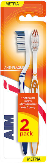AIM Antiplaque Четка за зъби Medium Blue/Orange 2бр