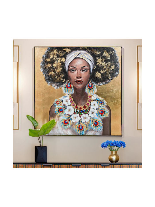 Canvas Painting Fylliana Fl4961 Woman Face Brown-Gold-White 100x100cm