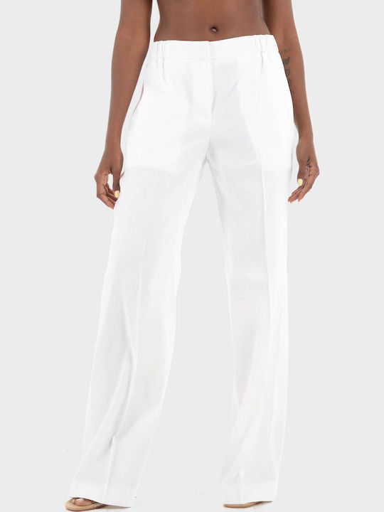 Toyal2 Damen Leinen Hose in Entspannter Passform White