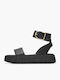 Women's Leather Ankle Strap Platforms Black