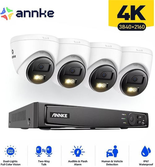 Annke Surveillance System 4 Cameras Cameras IP 5MP with Recorder NVR
