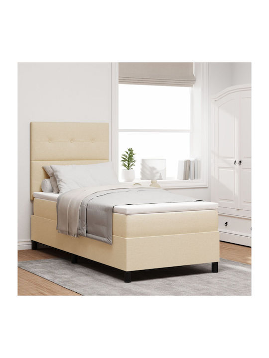 Pat Single Tapitat Cu Material Textil Crem Cu P...