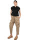 Damen Stoff Cargo Hose mit Gummizug Beige