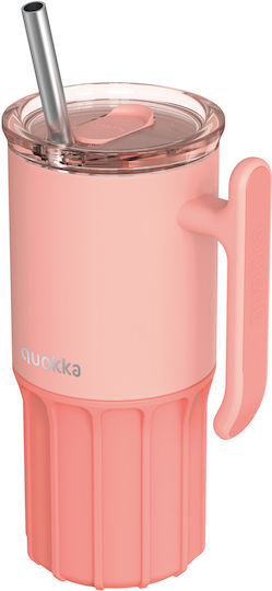 Quokka Handled Tumbler Stainless Steel BPA Free 720ml Peach with Straw and Handle