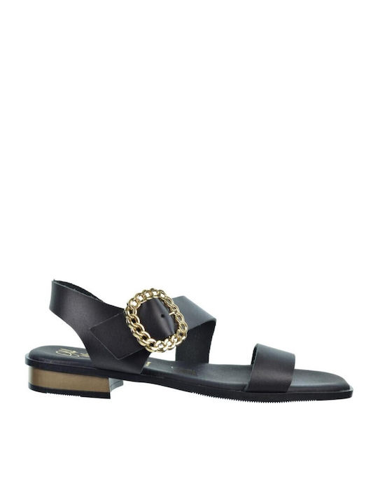 Δερμάτινα Γυναικεία Σανδάλια Black/Gold Chain Buckle