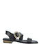 Δερμάτινα Γυναικεία Σανδάλια Black/Gold Chain Buckle