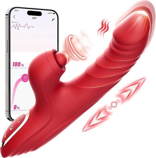 SMD Mephisto Clitoral Stimulation and G Spot Vibrator 2-in-1 Realistic Vibrator Dildo 22.5cm with App Thrusting and Licking Function