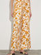 Damen Stoff Hose mit Gummizug Blumen Apricot