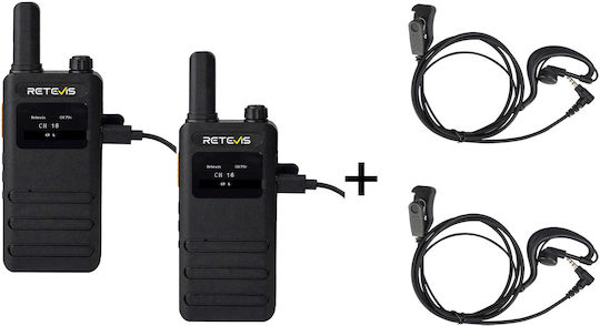 Retevis B63s + 2x G-hook Earpiece C9239a Walkie Talkie 0.5W με Μονόχρωμη Οθόνη Σε Διάφανο Χρώμα