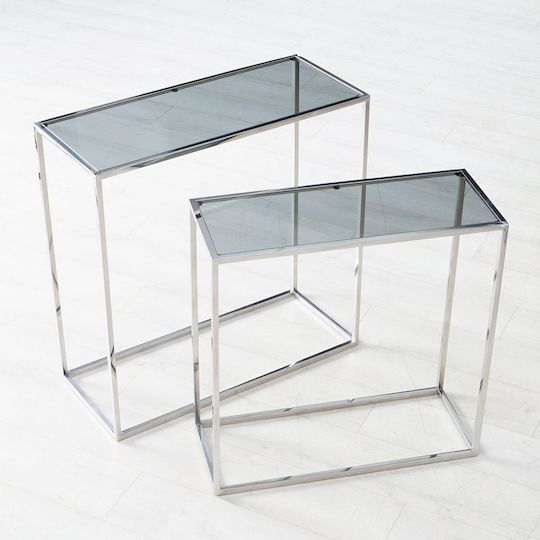 Konsolentisch-Set/2 Salsa 70x28x70,50cm 80x33x80,50cm Edelstahl Silber Grau Glas