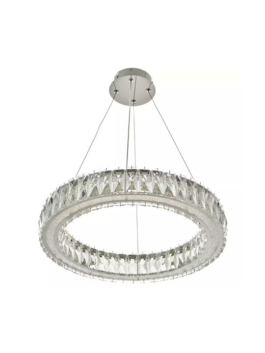 Κρεμαστό Φωτιστικό Λευκό LED με Κρύσταλλα 50x50εκ.