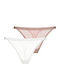 Γυναικεία String 2Pack με Δαντέλα Λευκά