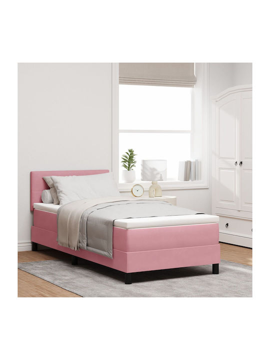 Einzelbett Mit Samt Rosa Mit Lattenrost & Matra...