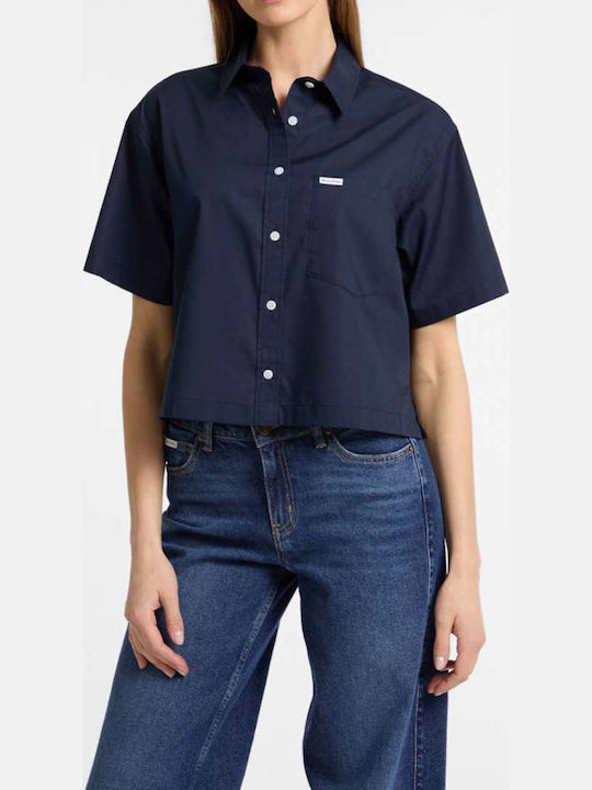 Guess Kurzärmeliges Damen Baumwoll-Poikammiso Blau