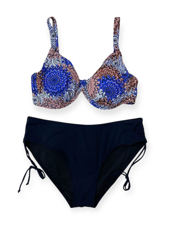 Set Bikini Cu Burete Detașabil Talie Înaltă Negru
