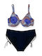 Set Bikini Cu Burete Detașabil Talie Înaltă Negru