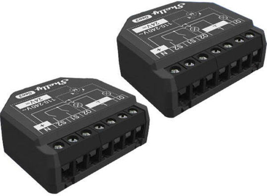 Shelly Smart Switch 2 Καναλιών Wi-Fi, Bluetooth & RF 16A 2τμχ