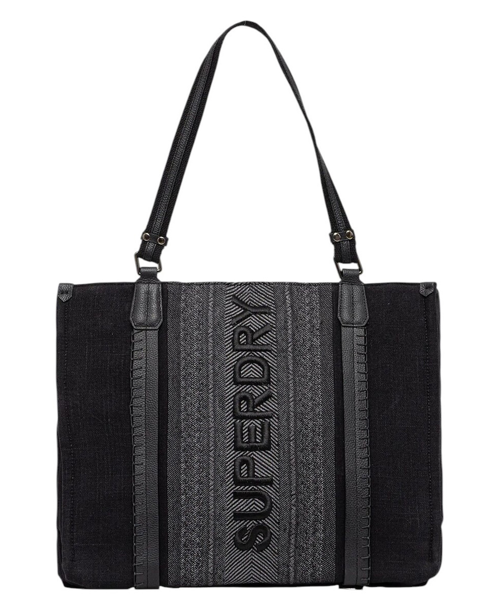 Superdry Leder Damentasche Tote Handtasche Schwarz W9110412A-02A