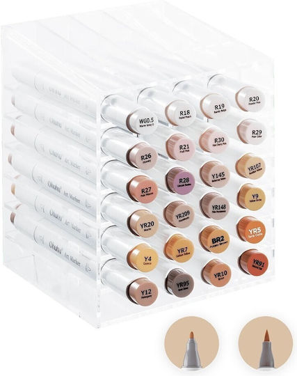Ohuhu Honolulu B Hauttöne Zeichenstifte Alkohol Brush & Chisel Set 24 Farben