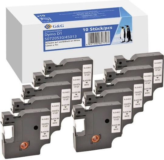 G&G Label Maker Tape 1m x 12mm in Black Colour Compatible with Dymo D1