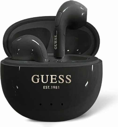 Guess Glossy Effect Earbud Bluetooth Handsfree Ακουστικά με Αντοχή στον Ιδρώτα και Θήκη Φόρτισης Μαύρα