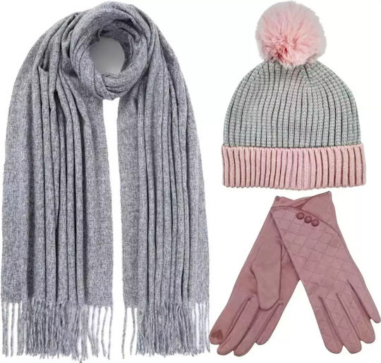 Set with Beanie Knitted in Gray color